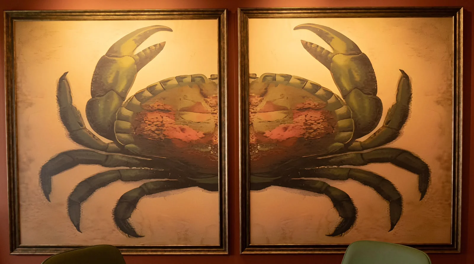 RHYTHM’s distinctive two-panel crab painting in walnut frames